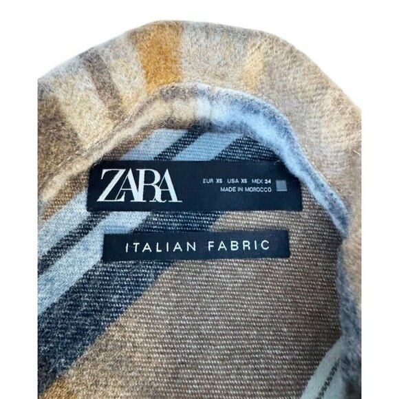 Zara Woman's Sz XS Blue Brown Plaid Wool Blend Italian Fabric Jacket Shacket - Picture 5 of 11